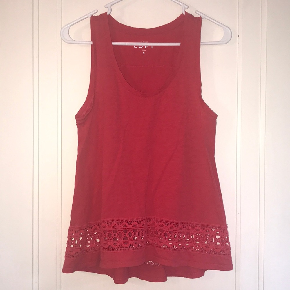 LOFT sleeveless cotton swing top crochet lace hem